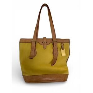 Vintage Dooney & Bourke Cabriolet & Vachetta Leather Yellow Bucket Shoulder Bag